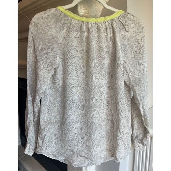 Rebecca Taylor Python Print Silk Blouse Fluorescent Neck Tie Grey Off White Sz 2 - Picture 6 of 10